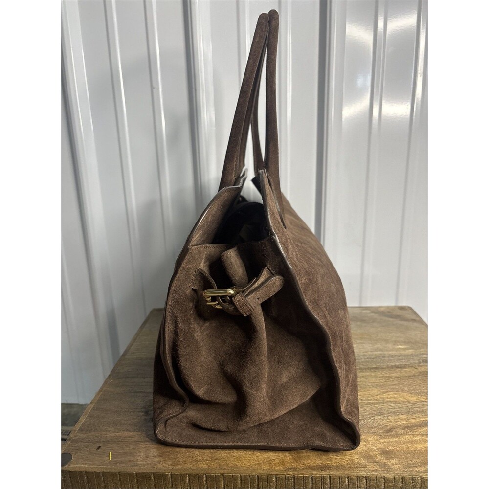 Claudia Firenze Dark Chocolate Suede Bag Tote Italian Leather-No Crossbody Strap - Picture 3 of 13